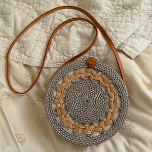 Blue wicker/rattan purse